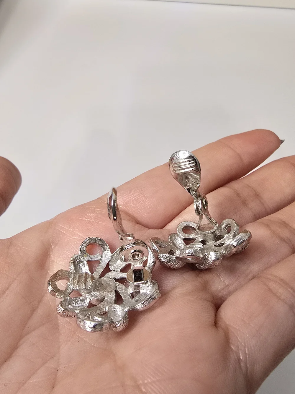 Vintage Monet Silver Floral Knot Clip-On Earrings - Women Jewelry